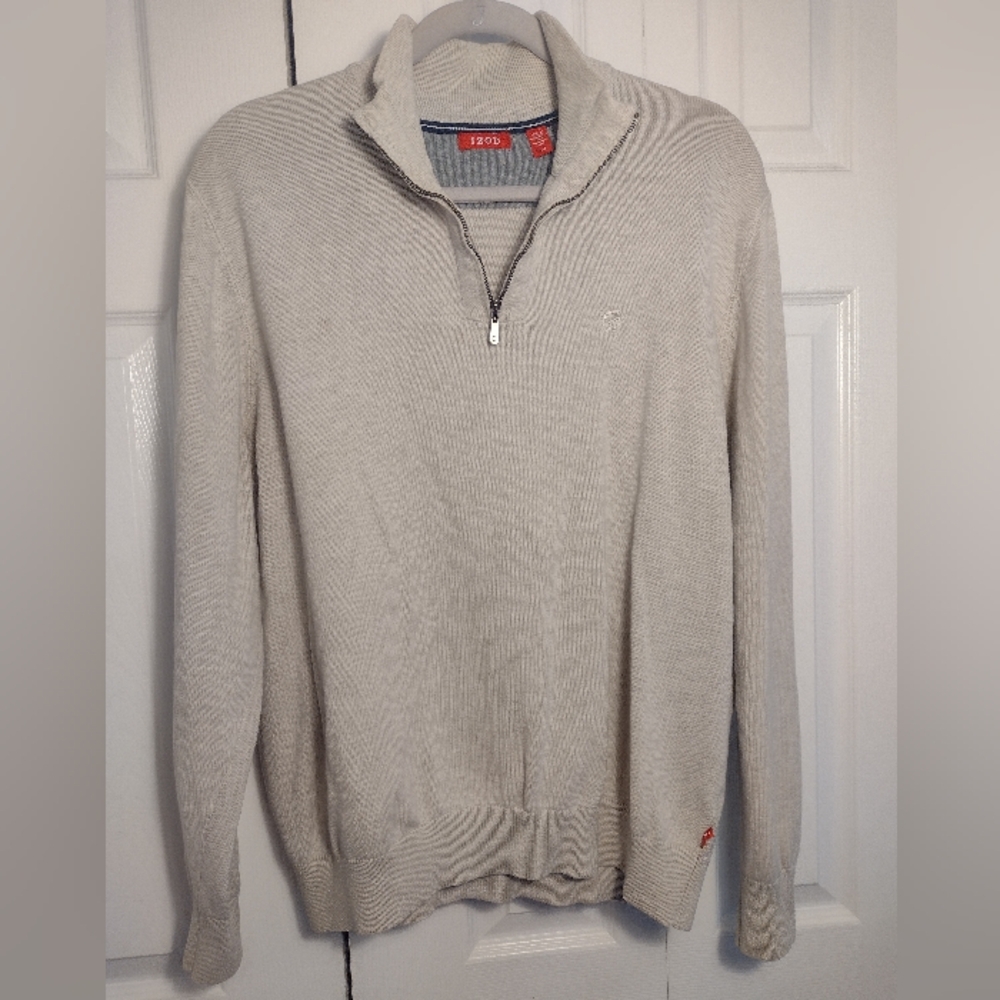 Izod Men’s Cream Quarter-Zip Knit Sweater, L